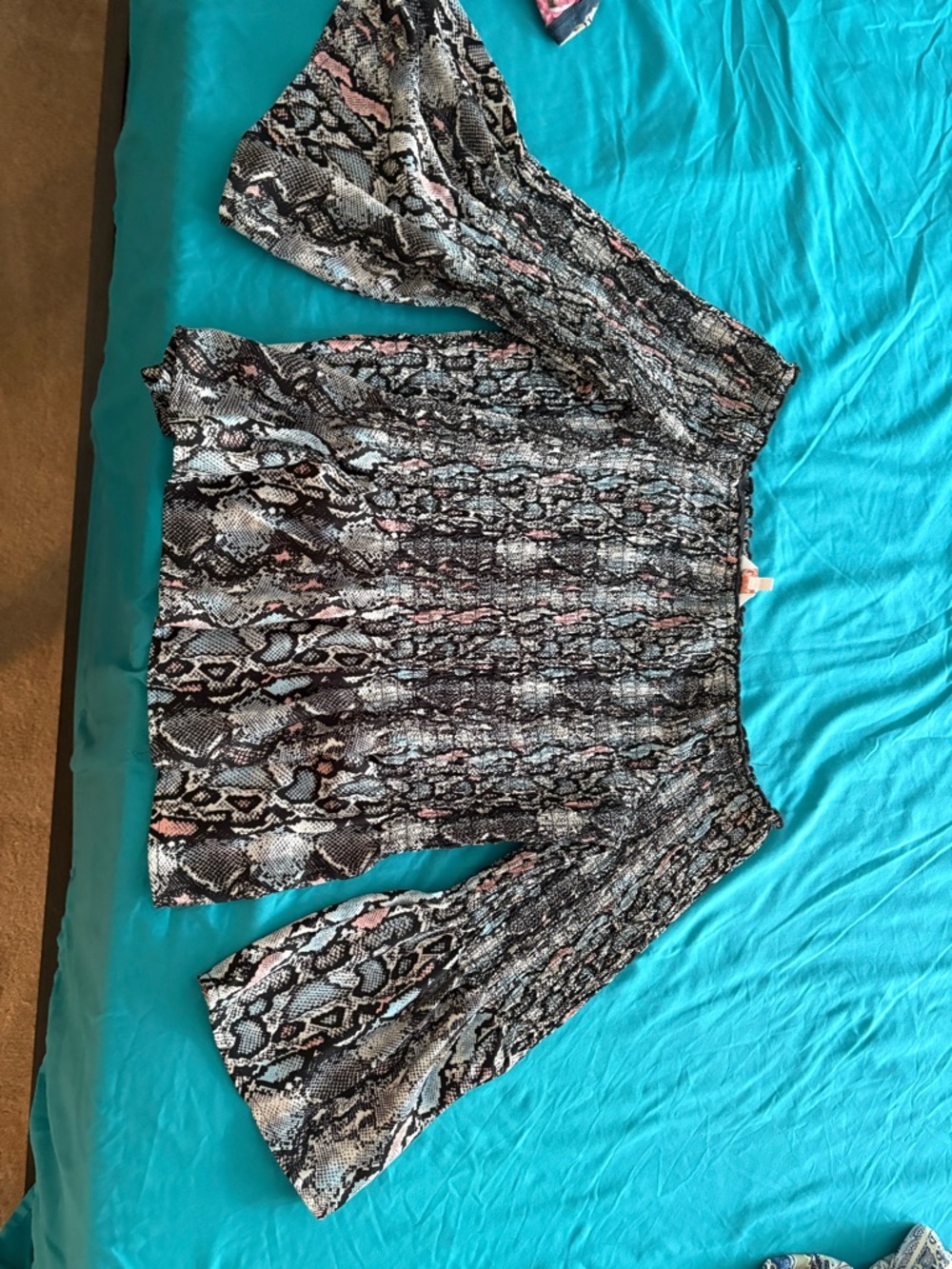 Candie's Black, Gray and Pink Snake-Print Off-Shoulder Blouse